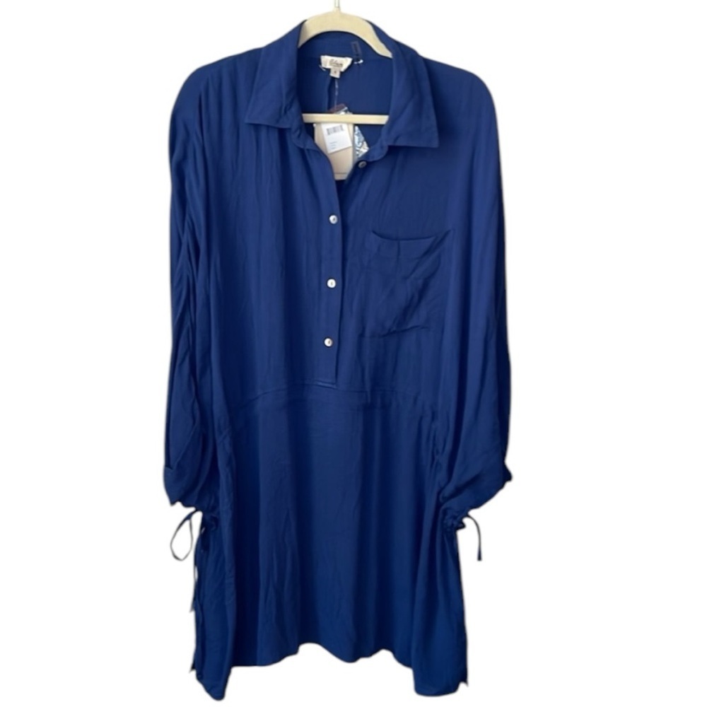 Elan Relaxed Long Sleeve Oversized Shirtdress Size S In  Blue